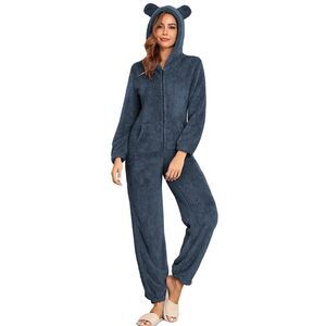 2280 Fleece Onesie Pajamas Fuzzy Sherpa Hooded Romper One Piece Winter